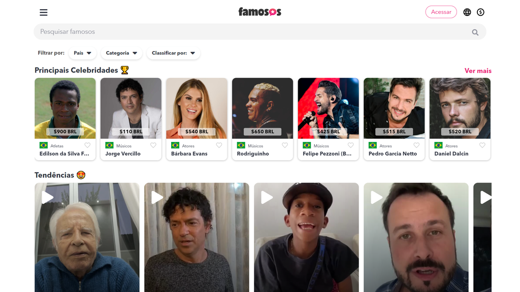 Site chega ao Brasil com venda de videomensagens de famosos a partir de R$ 270
